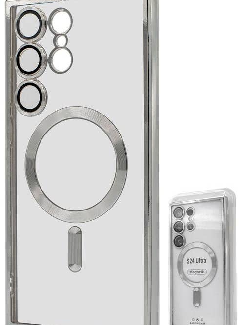 Custodia S24 Ultra TPU con magnete metallico all'ingrosso argento per la vendita all'ingrosso da parte di Mighty Wireless