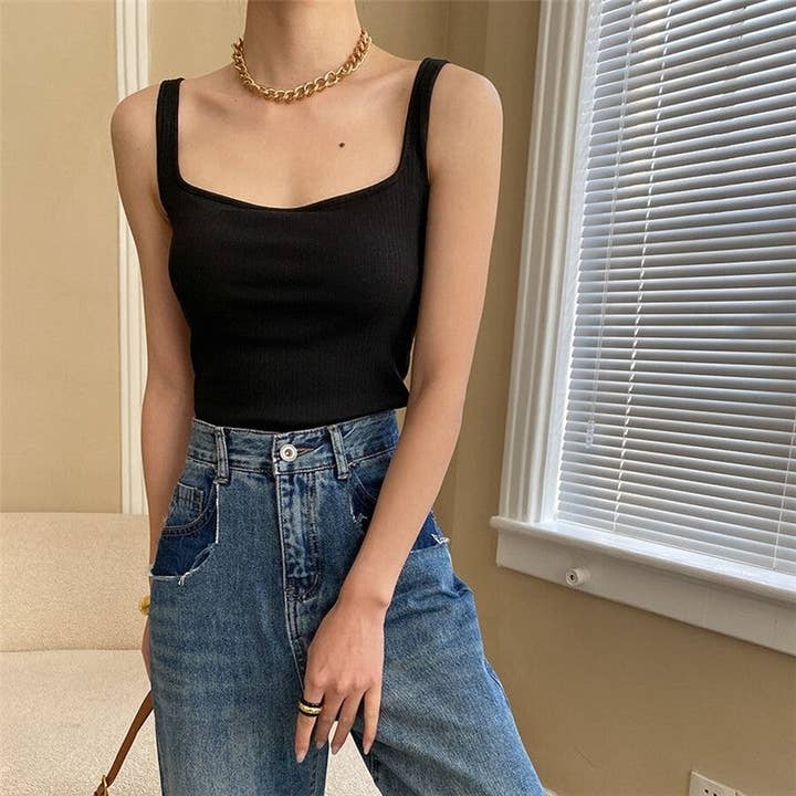 Padded V-Neck Wide Strap Tank Top for wholesale by UZ Wholesale Store