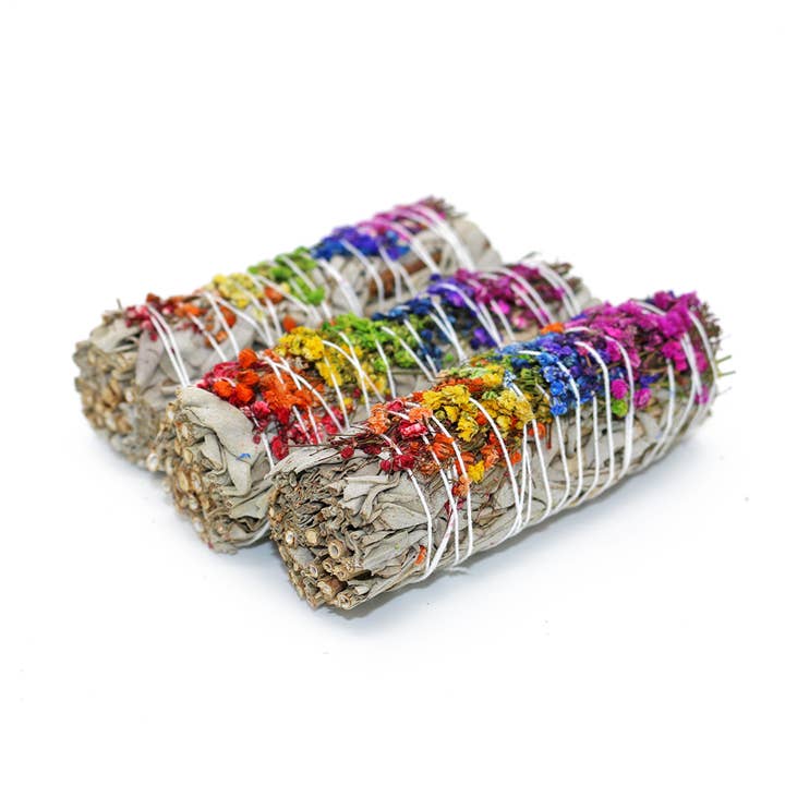 Designs by Deekay Inc. - Wholesale Sage Bundle - 'Energy Wheel' Floral White Sage Smudge Stick (4 in.)