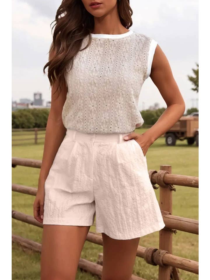 As shown Fashion-W Floral Textured Crew Neck Tank Top for wholesale on Faire