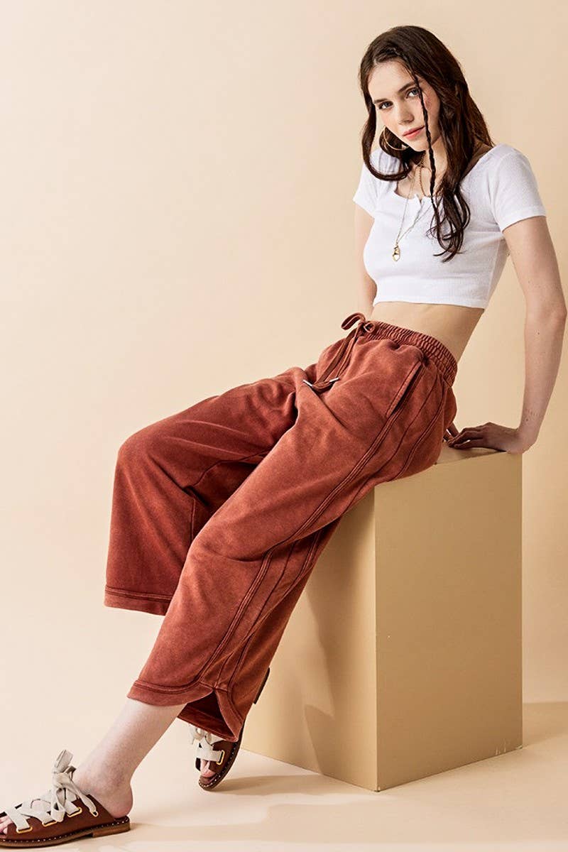 noflik - Wholesale Pants - Women's - Dolphin Tail Wide Leg Mineral Washed Pants - INP1023_2