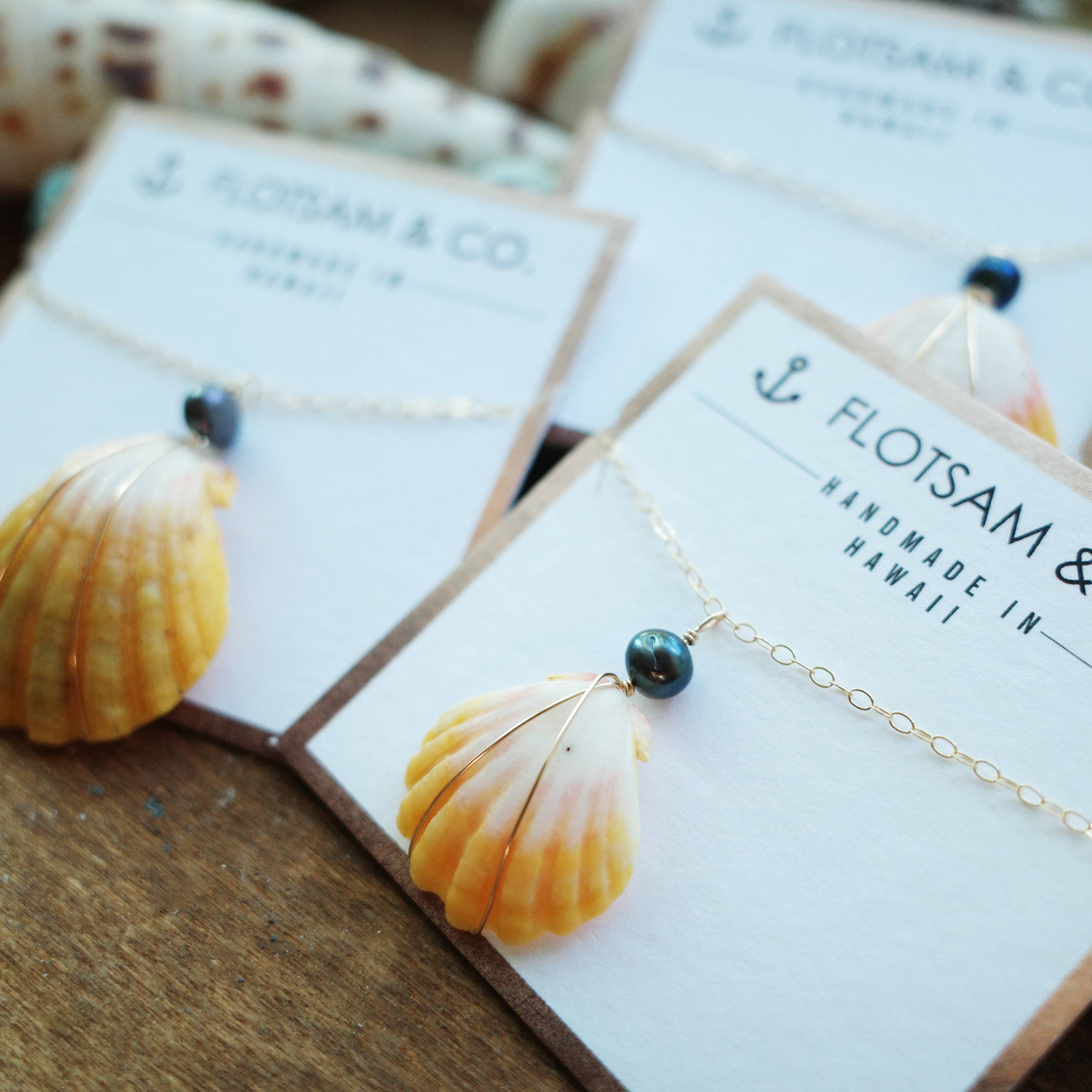 Flotsam & Co. Hawaii - Wholesale Pendant/Charm Necklace - Sunrise Shell Necklace (Wire wrapped) With Pearl4