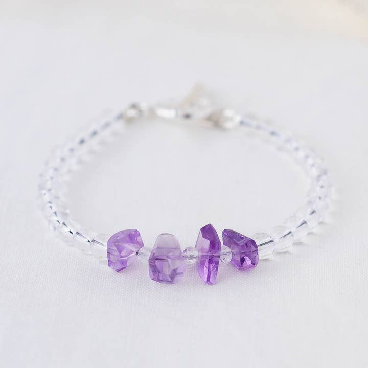 LoveGem Studio LLC - Wholesale Beaded Bracelet - Amethyst Nugget & Smooth Quartz Bracelet – Minimalist Jewelry with Argentium Silver Toggle0