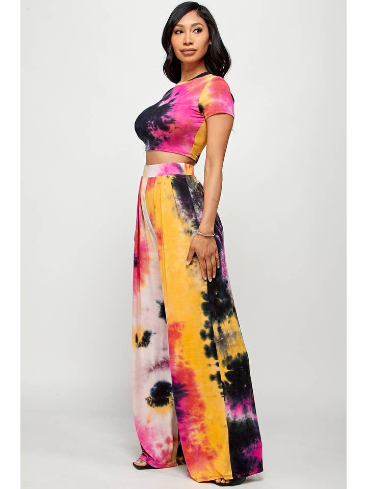 Spring Haze Inc. - Wholesale Top & Pant Set (NOT Loungewear) - Women's - Tie-Dye Crop Top & Pleats Pants Set