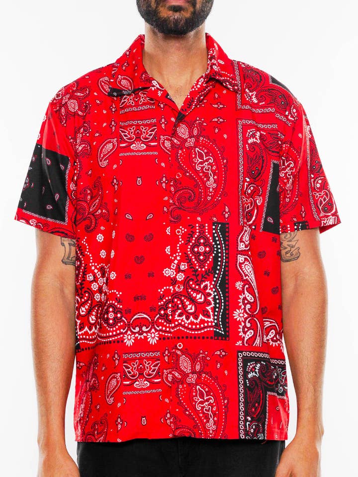 Mens Paisley Print Button Down Short Sleeve Shirt for wholesale by WEIV