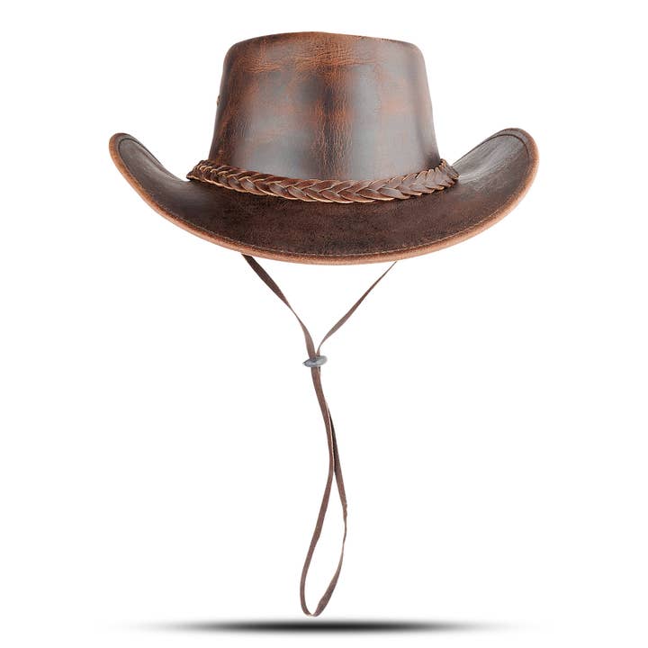 Hadzam - Wholesale Cowboy Hat - Unisex - Men's and Women's Brown Western Leather Outback Cowboy Hat