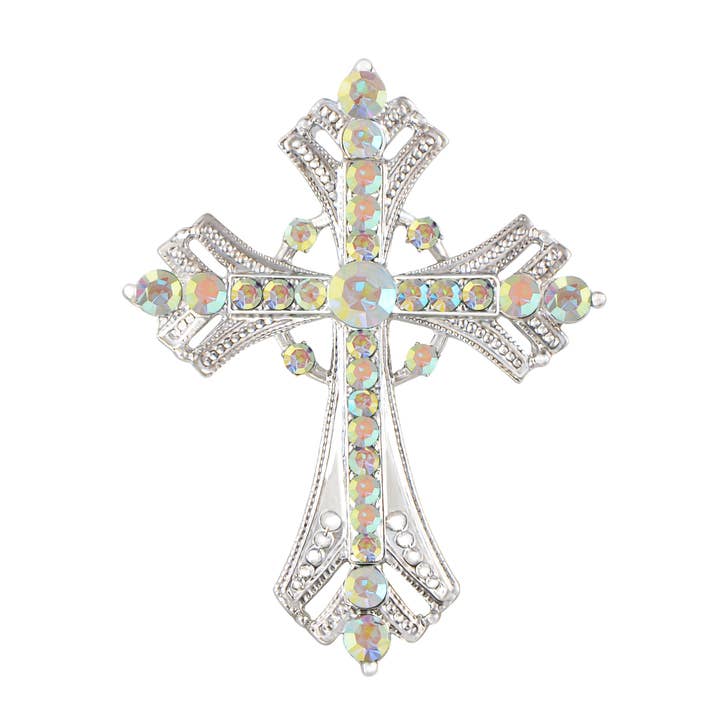 AK Brand - Vendita all'ingrosso Spille - Spilla a forma di croce religiosa argentata con strass21