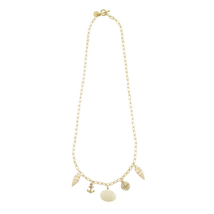 NK MULTI CHARM ANCHOR,COMPASS AND SHELL for wholesale by World End Imports Jewelry & Gifts