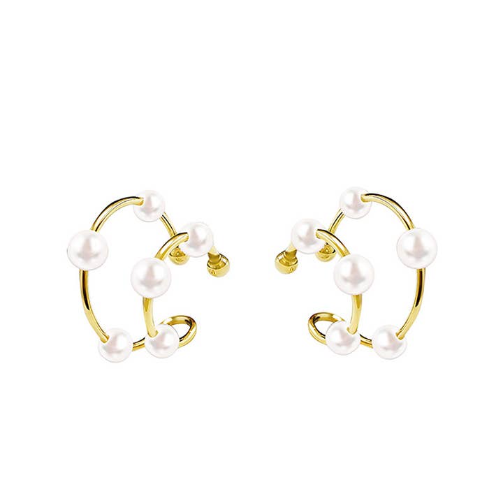 AMORINO SRL - Wholesale Cuff/Wrap Earrings - PAIR OF DOUBLE HOOP EAR CUFFS WITH PEARLS2