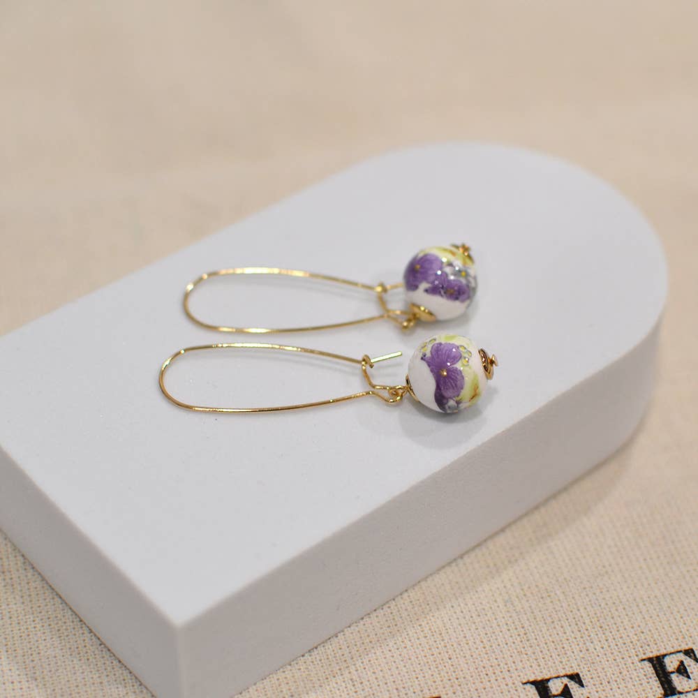 StarryNYC - Vente Boucles d'oreilles pendantes - Boucles d’oreilles en verre de Murano avec perles rondes et crochet rein4