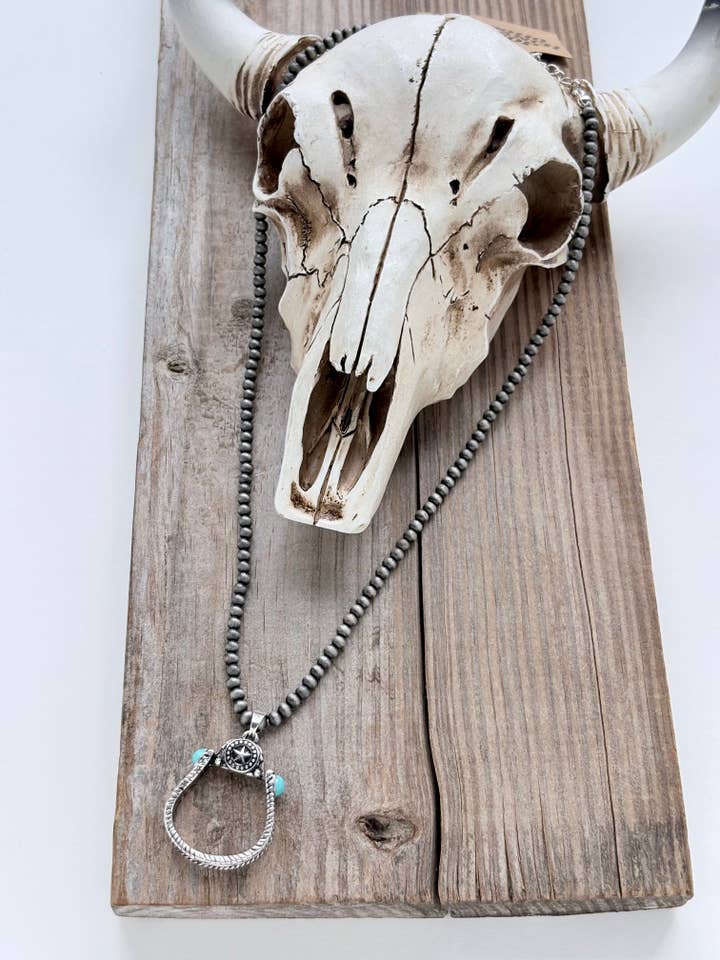 Western Style Navajo Pearl Horseshoe Groove Pendant Necklace for wholesale by Boho Ranch Shop