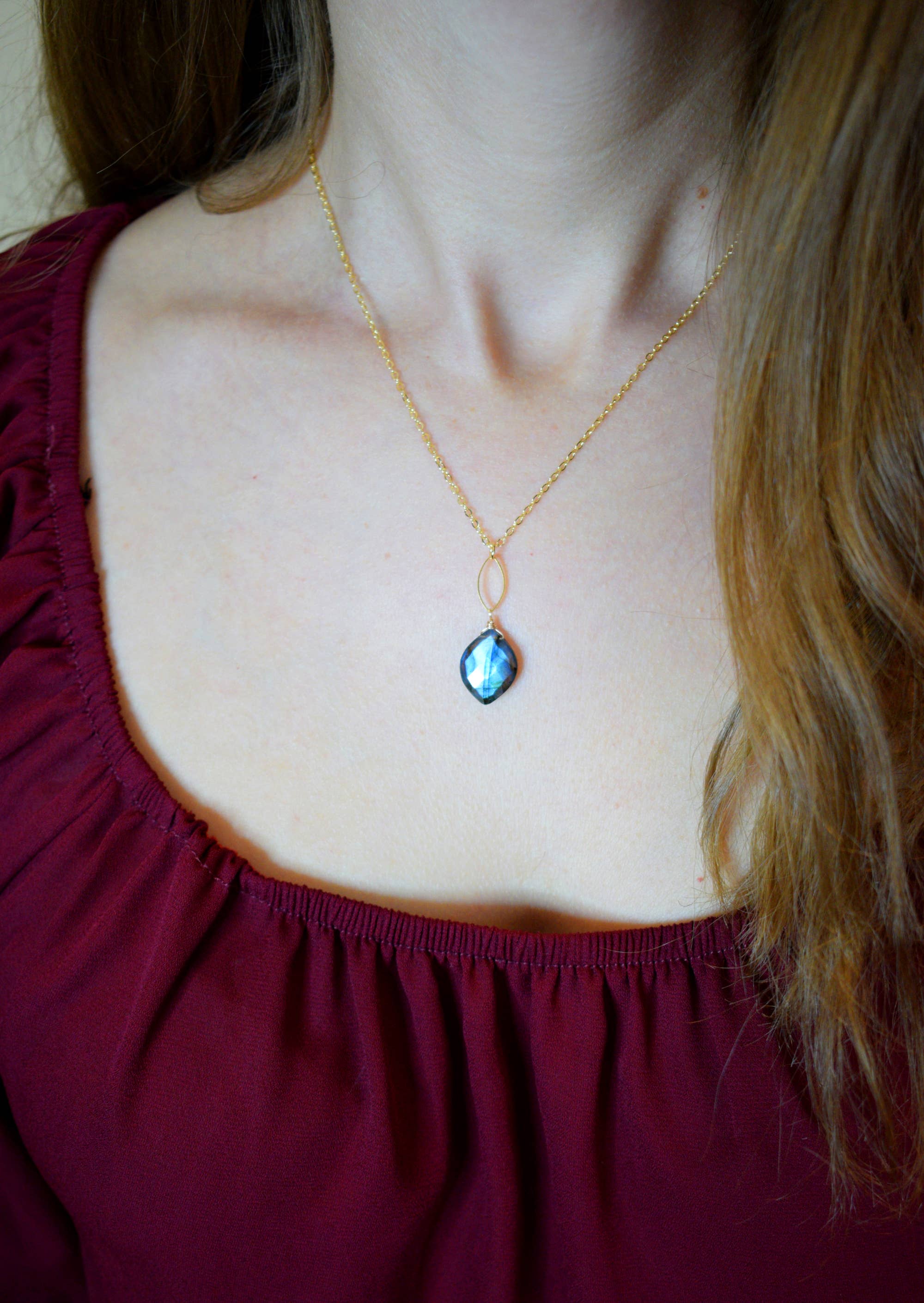 Edgy Petal Jewelry - Wholesale Pendant/Charm Necklace - Raina Labradorite Gold Marquise Pendant Necklace1