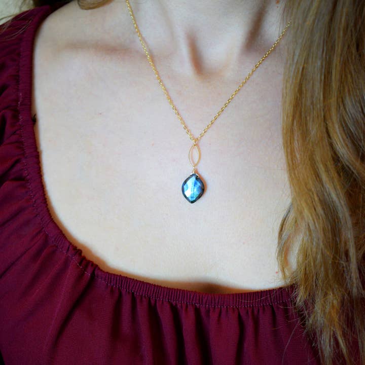 Edgy Petal Jewelry - Wholesale Pendant/Charm Necklace - Raina Labradorite Gold Marquise Pendant Necklace1