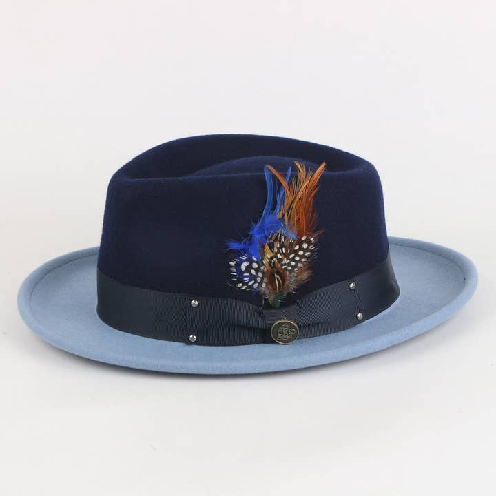 The Broadway | Chapéu Fedora de Lã Fina Australiana | Azul Marinho & Azul Carolina por atacado de Steven Land