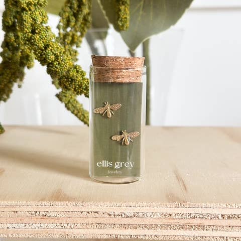 Ellis Grey Jewellery - Wholesale Stud/Post Earrings - Glass Vial - 18k Gold Bee Stud Earrings1