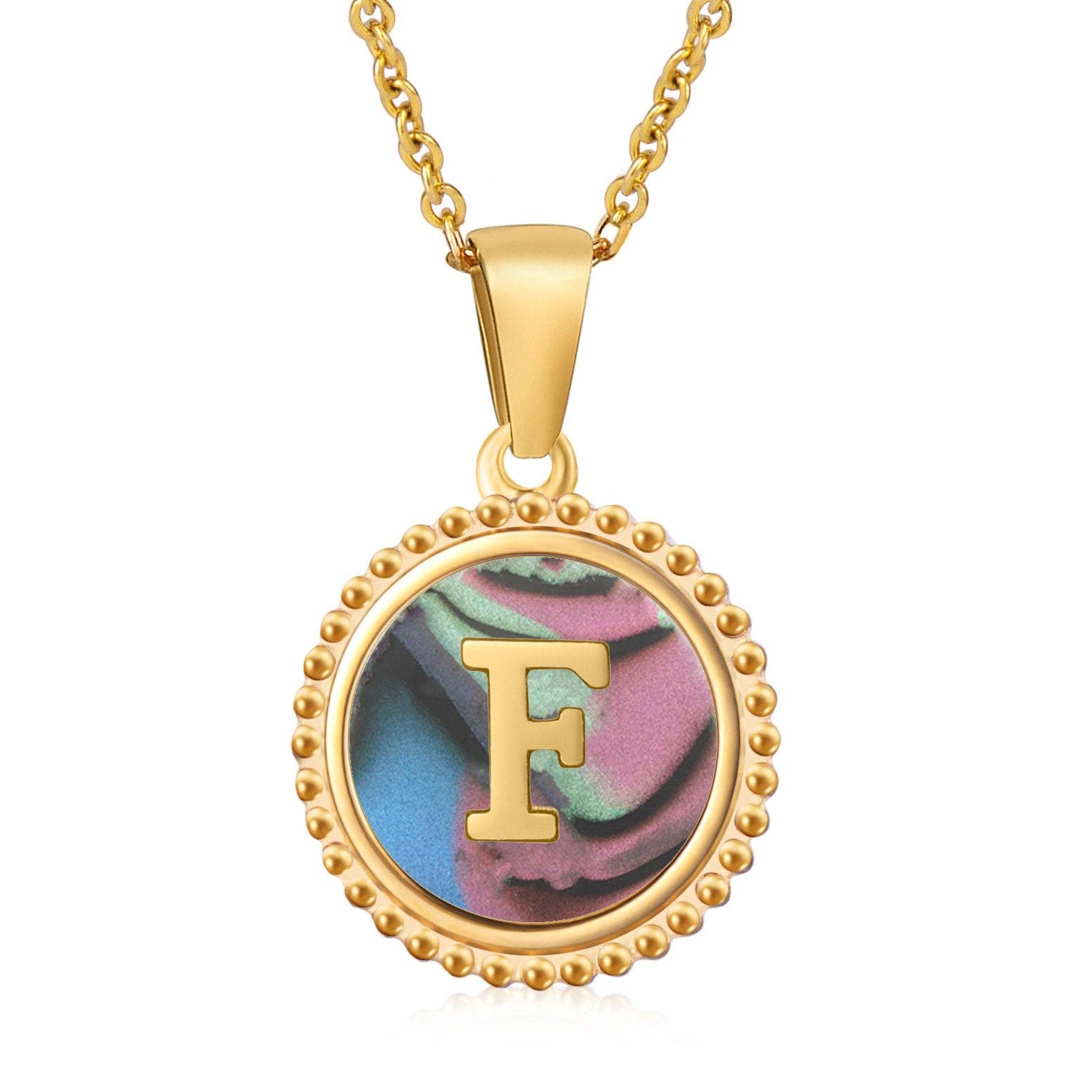 Mio Queena - Wholesale Pendant/Charm Necklace - Colored Shell Initial Gold-plated Stainless Steel Necklace5