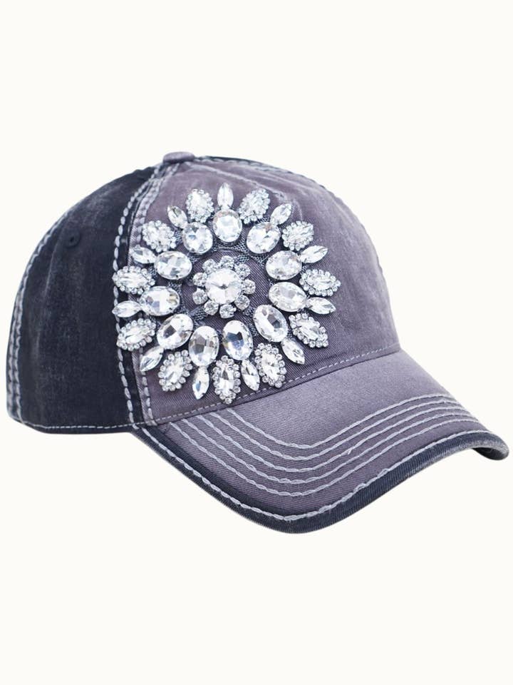 Sunflower Bejeweled Glitz Two-Toned Cap, Adjustable for wholesale by Olive & Pique