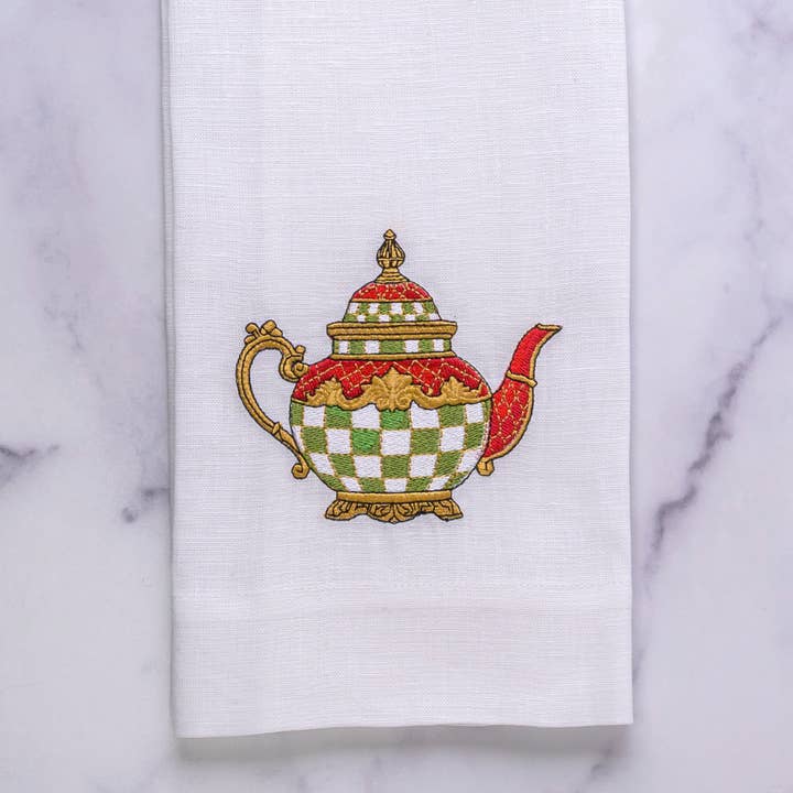 Christmas Teapot Towel - New for wholesale by Arte Italica & Crown Linen Designs