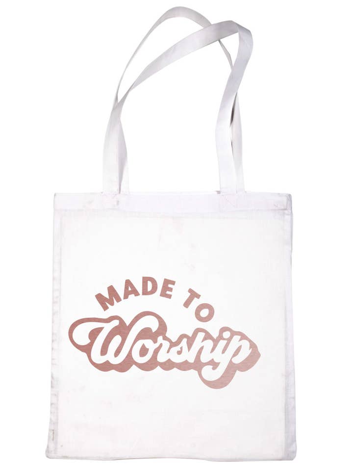 Bolsa de compras reutilizable hecha para adorar en oro rosa, con estampado de oro rosa, regalo para la iglesia cristiana para venta al por mayor de Print4U