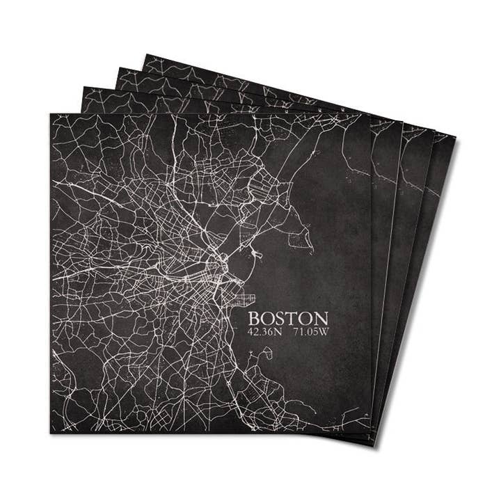 Set di sottobicchieri con griglia della città di Boston in carbone per la vendita all'ingrosso da parte di Rustic Marlin