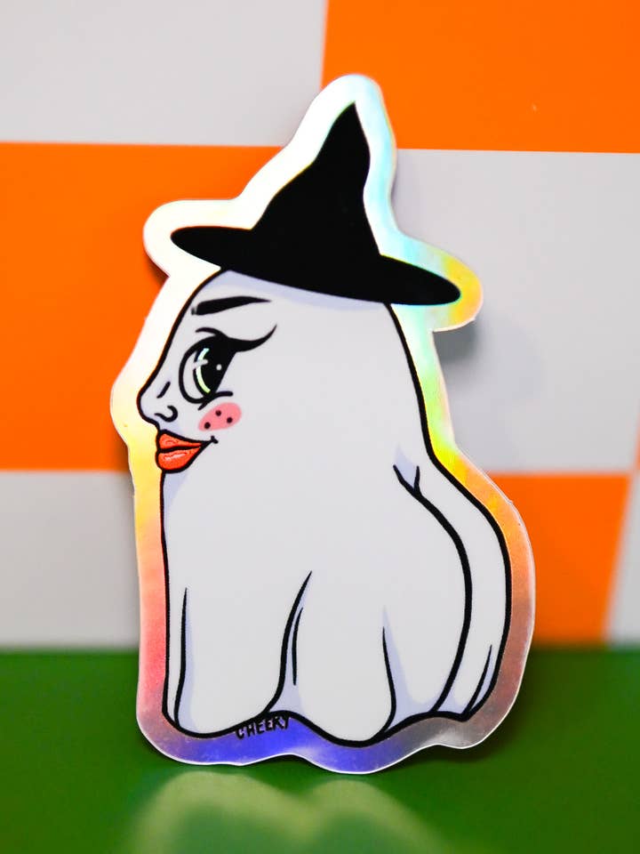 Autocollant Fantôme de Spooky Holo pour la vente par Cheeky Art Studio