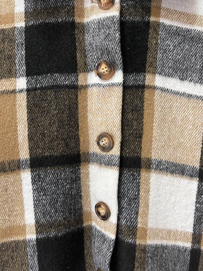 Brown Plaid Flannel Shacket Jacket Women XC1238-B2 for wholesale on Faire9