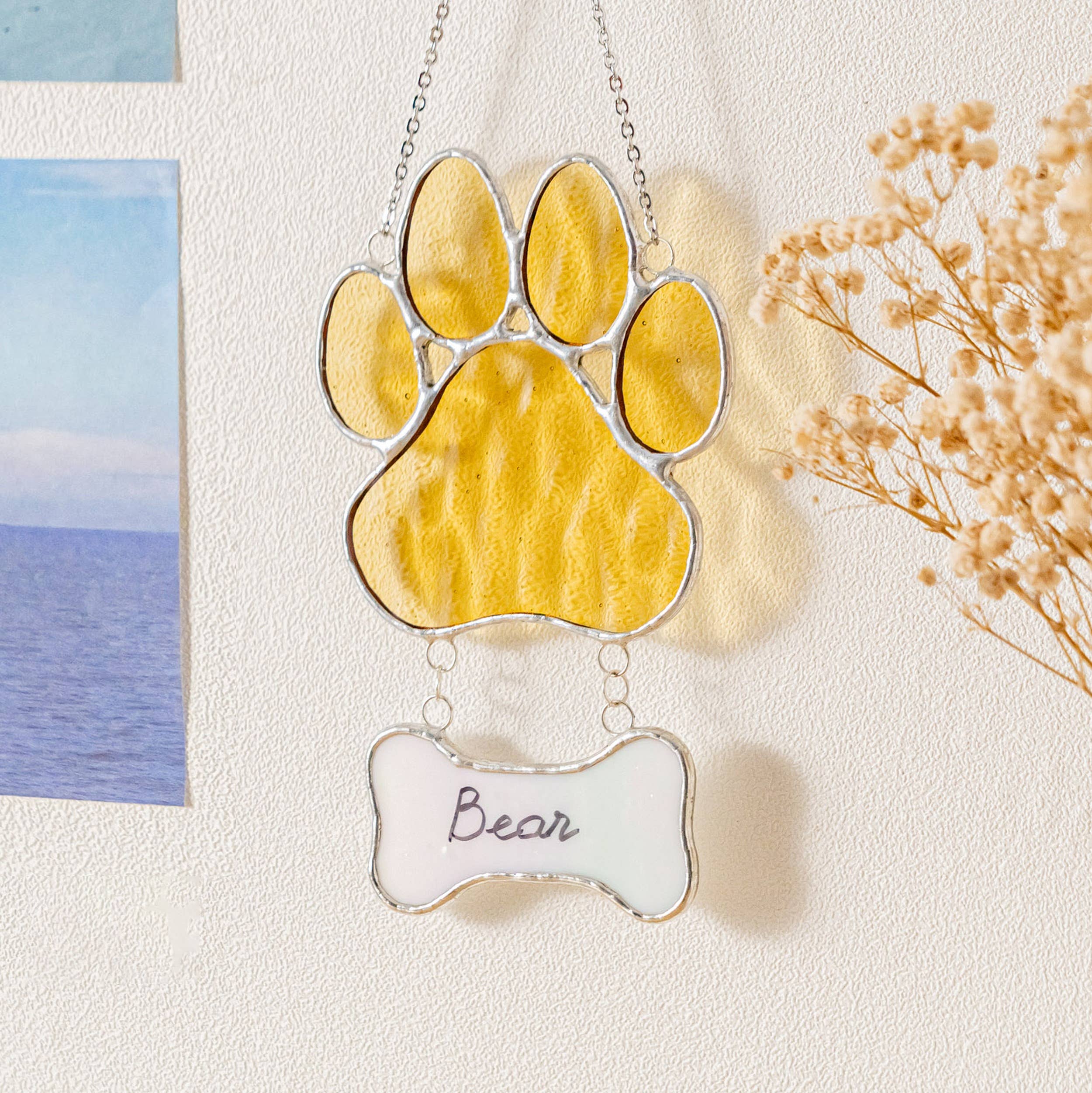 MondoBellissimo - Vente Attrape-soleil - Attrape-soleil commémoratif patte d'animal en vitrail Q1911