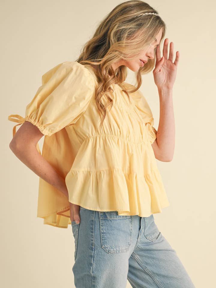 &MERCI - Wholesale Blouse - Women's - TIERED SHIRRING PUFF SLEEVE TOP MTP308129