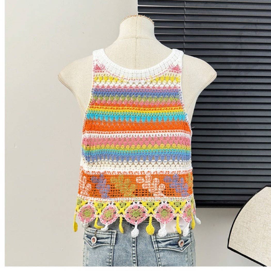 Funkyrel® Atzbranding Limited - Wholesale Outerwear Vest - Women's - Vesty - Boho Colorblock Knit Vest- Comfortable & Fit7