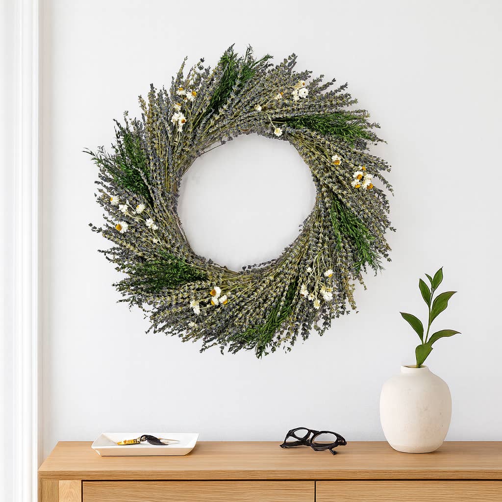 2626 Designs - Venta al por mayor Corona - Corona decorativa de lavanda seca preservada auténtica en color morado10