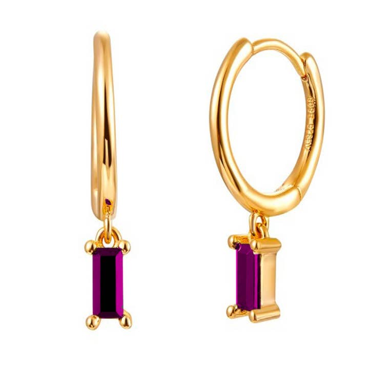 Buganto - Wholesale Dangle Earrings - Long hoop earrings/hoop - ruby zirconia - silver