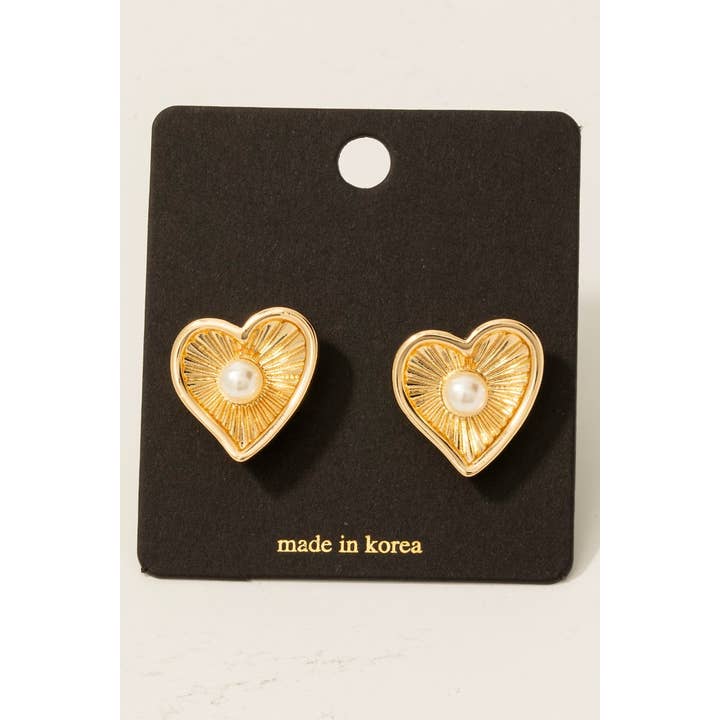 Pearl Stud Heart Stud Earrings for wholesale by Fame Accessories