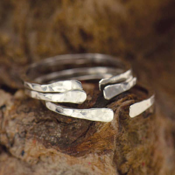 Nina Designs - Wholesale Band/Stacked Ring - Sterling Silver Adjustable Hammered Ring