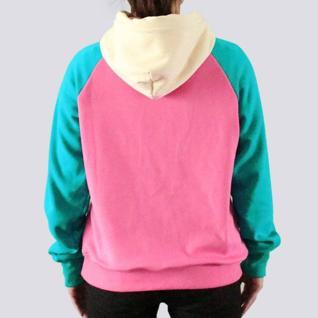 Spark Paws - Wholesale Hoodie - Women's - Pink Turquoise Cream Color Block Human Hoodie2