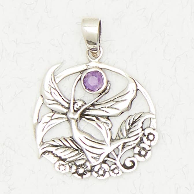 Sterling Silver Pendant - Fairy with Accent Cabochon for wholesale by Nirvana LLC