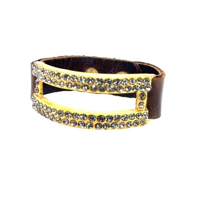 Offenes rechteckiges Lederarmband in Goldoptik für den Großhandel von Rebel Designs Accessories