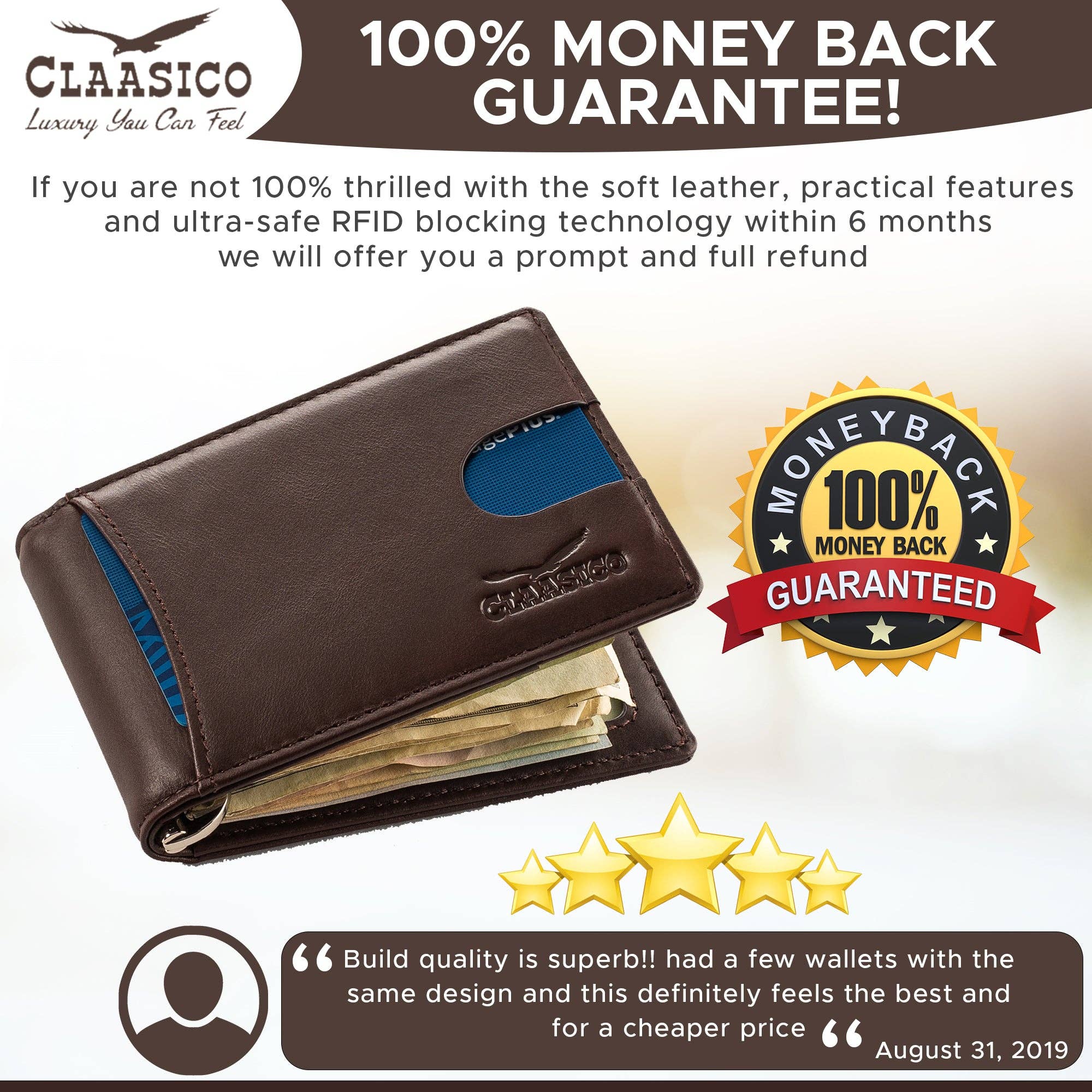 Claasico - Wholesale Wallet - Men's - Small bifold leather money clip wallet with pull strap24