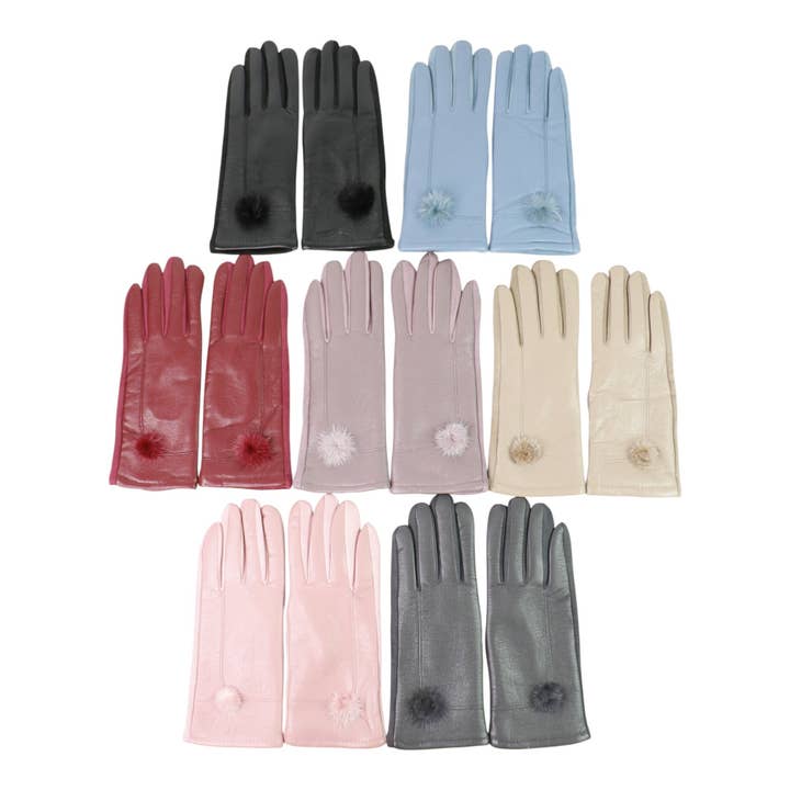 Luvas de Mulher em Pele Sintética com Pom Pom GL178. (12PAR) por atacado de TAPA fashion