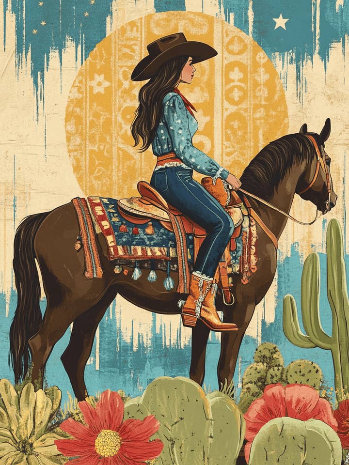 BOHO Cowgirl - Western and Southwestern Art Prints – 8″x10″ Artwork for 11″x14″ Frame for wholesale by Mowbi