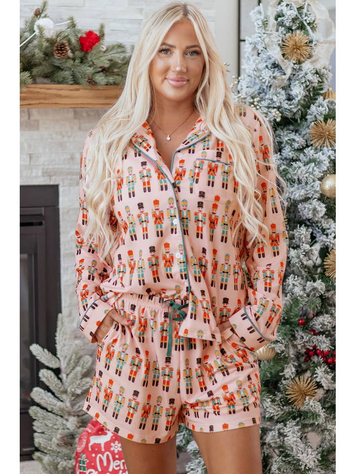 Pink Nutcracker Top and Shorts Christmas Pajama Set for wholesale on Faire4