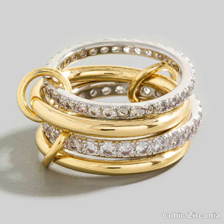 Gold Dipped Cz Pave Linked Band Rings for wholesale by The Looks by Fame Accessories