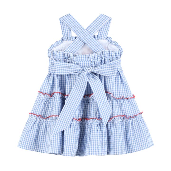Lil Cactus - Wholesale Dress - Kids - Blue Gingham Crawfish Layered Sundress1
