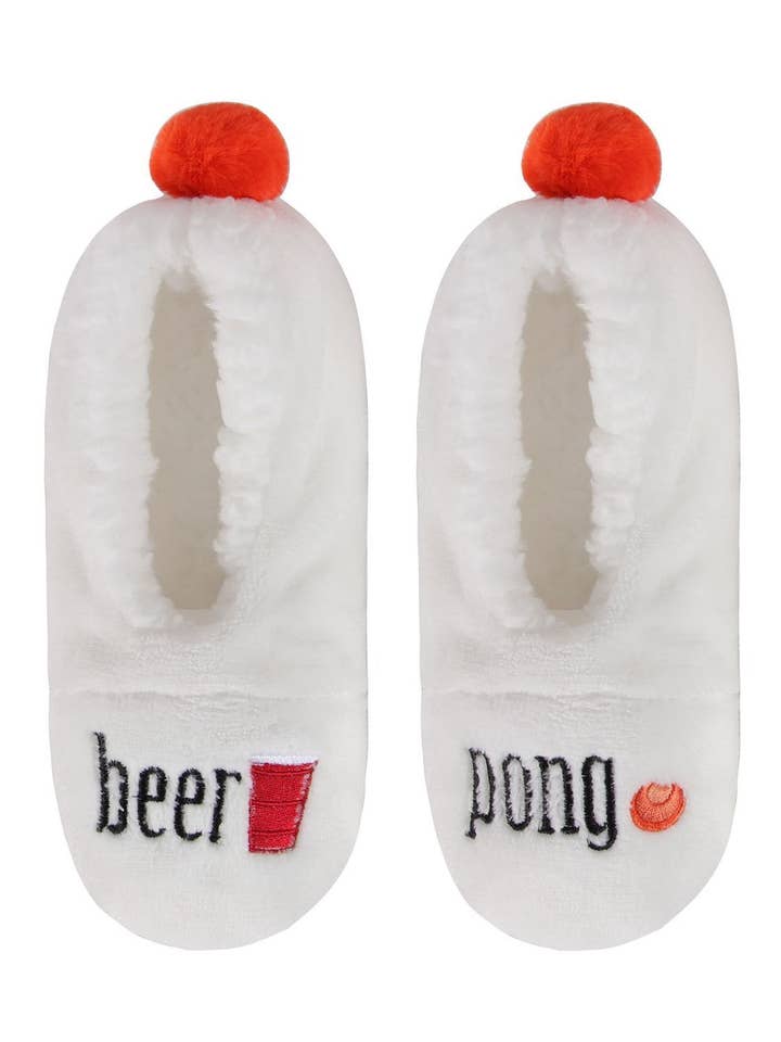 MeMoi Beer Pong Sherpa Lined Slippers for wholesale by Infinity Classics International Inc.
