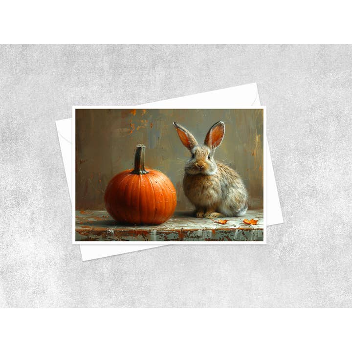Autumn Whiskers: Bunny and Pumpkin Blankokarte 157RD  für den Großhandel von Salty Alyce