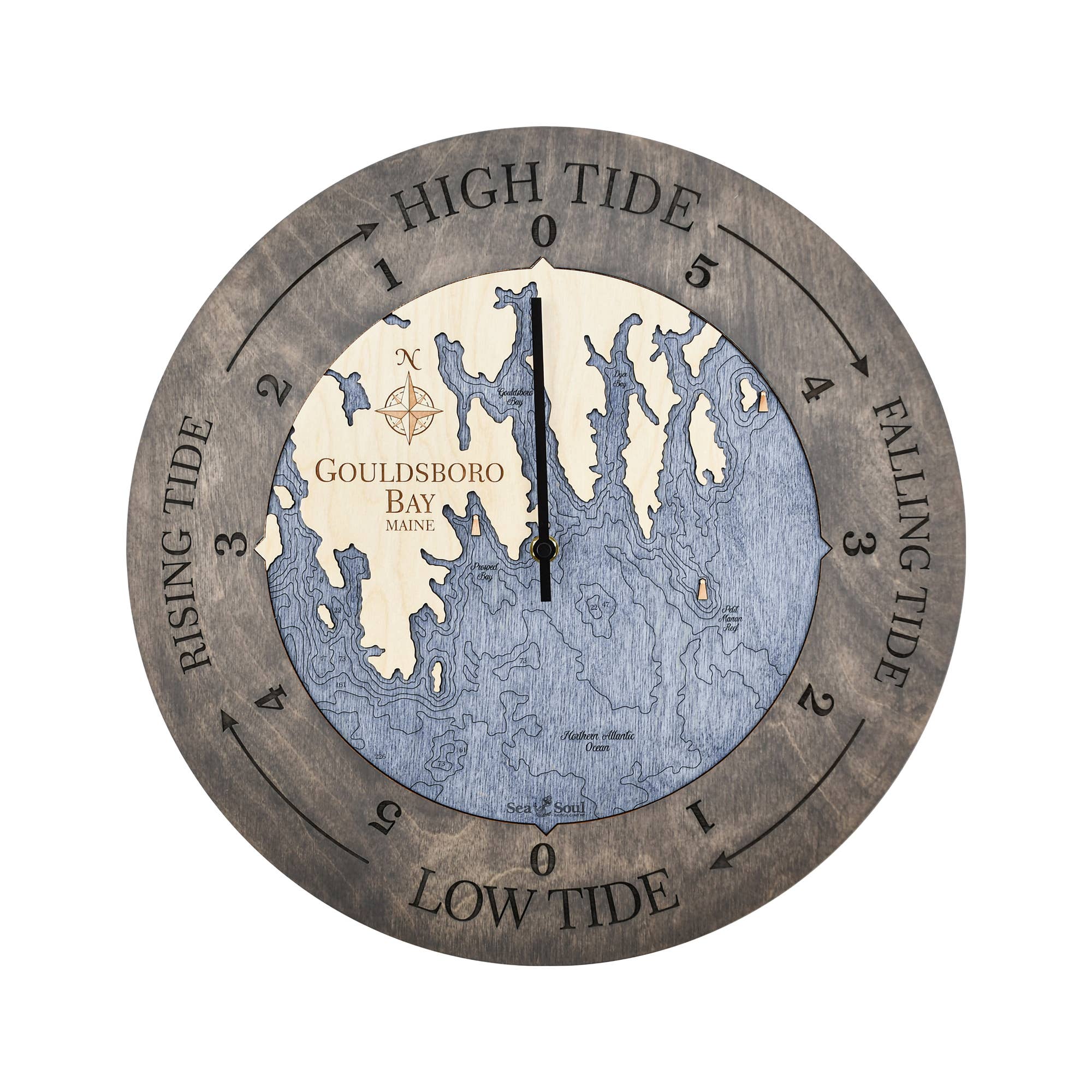 Sea & Soul Nautical Chart Art - Vente Horloges murales - Carte de profondeur d'eau de la côte du Maine55