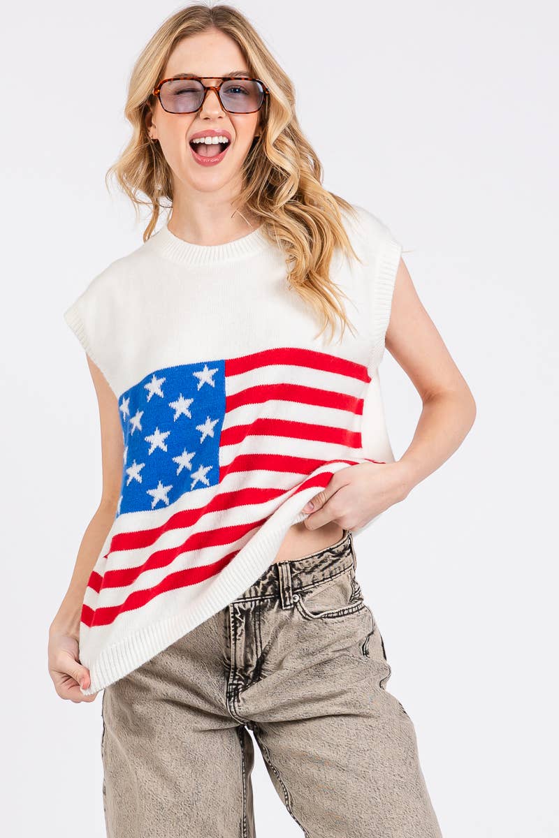 Sewn and Seen - Vendita all'ingrosso Maglione smanicato - Donna - GILET CON BANDIERA AMERICANA DEL 4 LUGLIO13