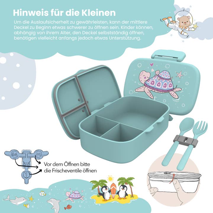 BEARFOOT - Wholesale Lunch Bag/Box - Kids - Lunch box children's compartments, lightweight & leak-proof turtle