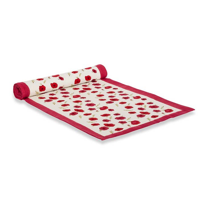 Runner da tavola rosso e verde papaveri per la vendita all'ingrosso da parte di Couleur Nature