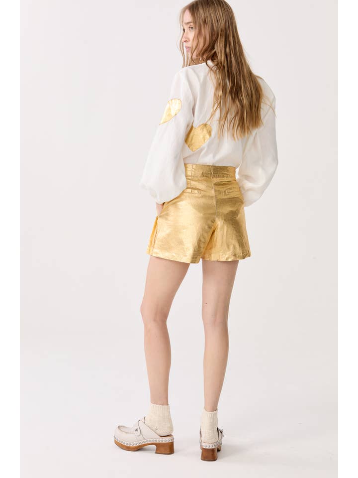 Guld Frida Metallic Hør Shorts - Guld for engroshandel på Faire4