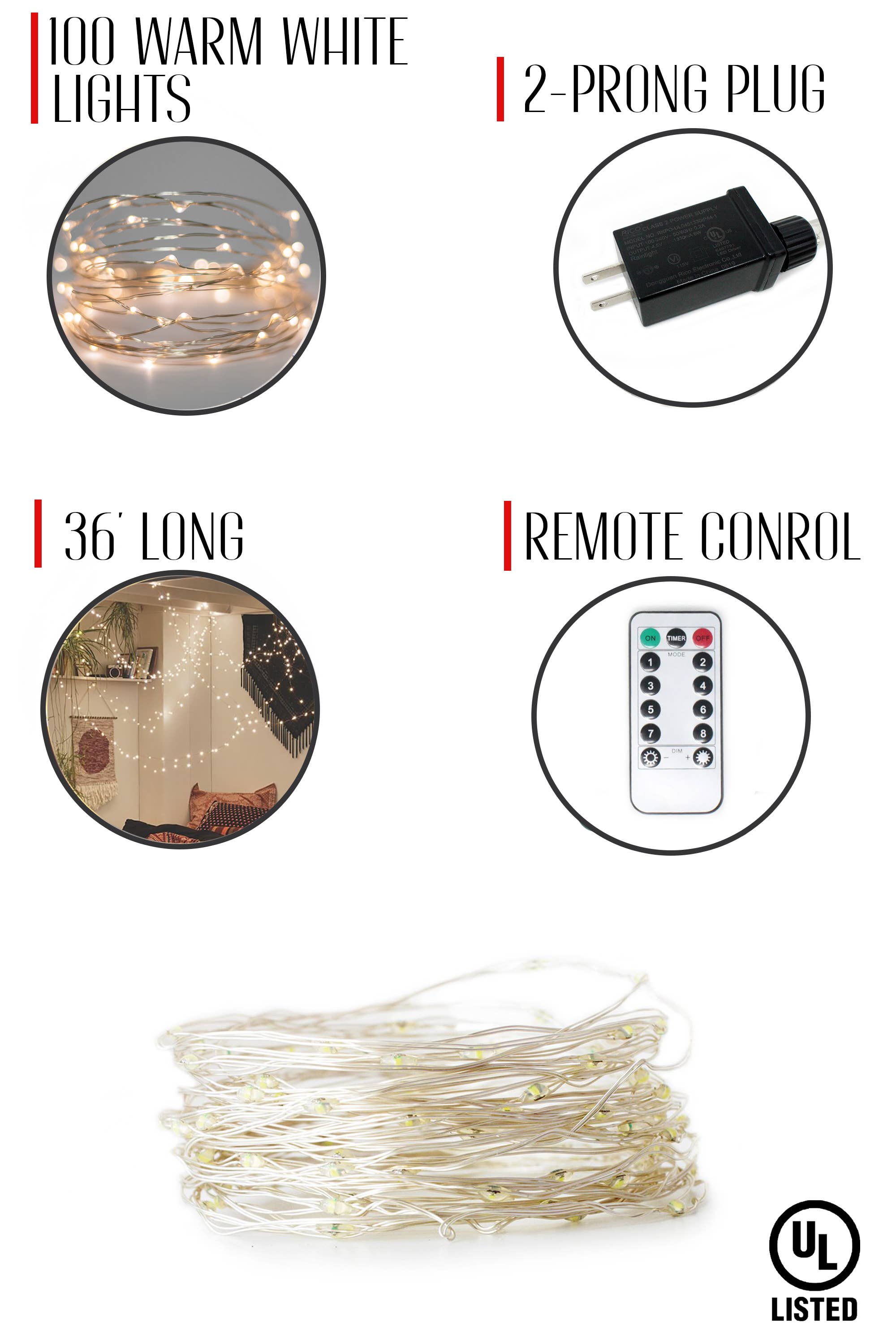 Bianco Caldo 100 luci a stringa LED multifunzione con telecomando - bianco caldo in vendita all'ingrosso su Faire3